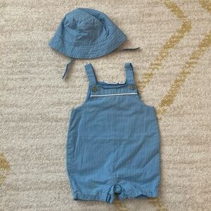 Janie and Jack Blue Striped Romper with Hat
